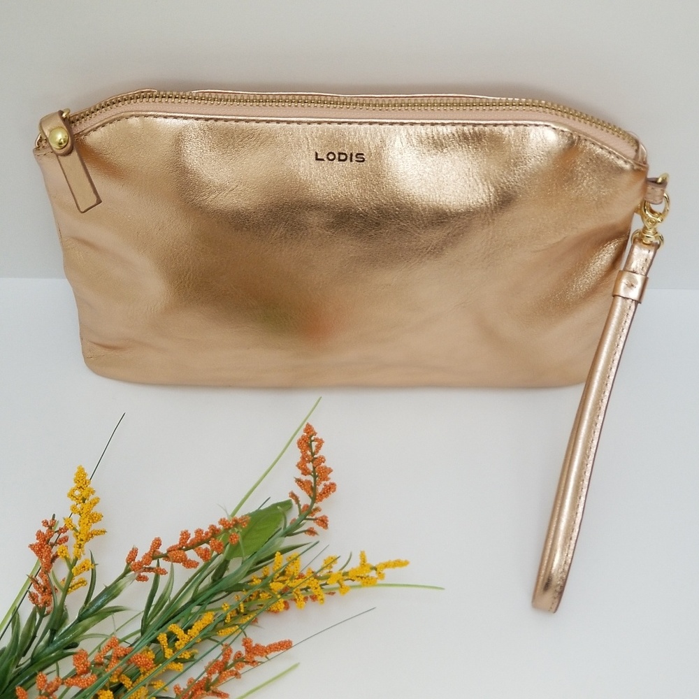 LODIS Leather Rosegold Clutch Wristlet Cardholder